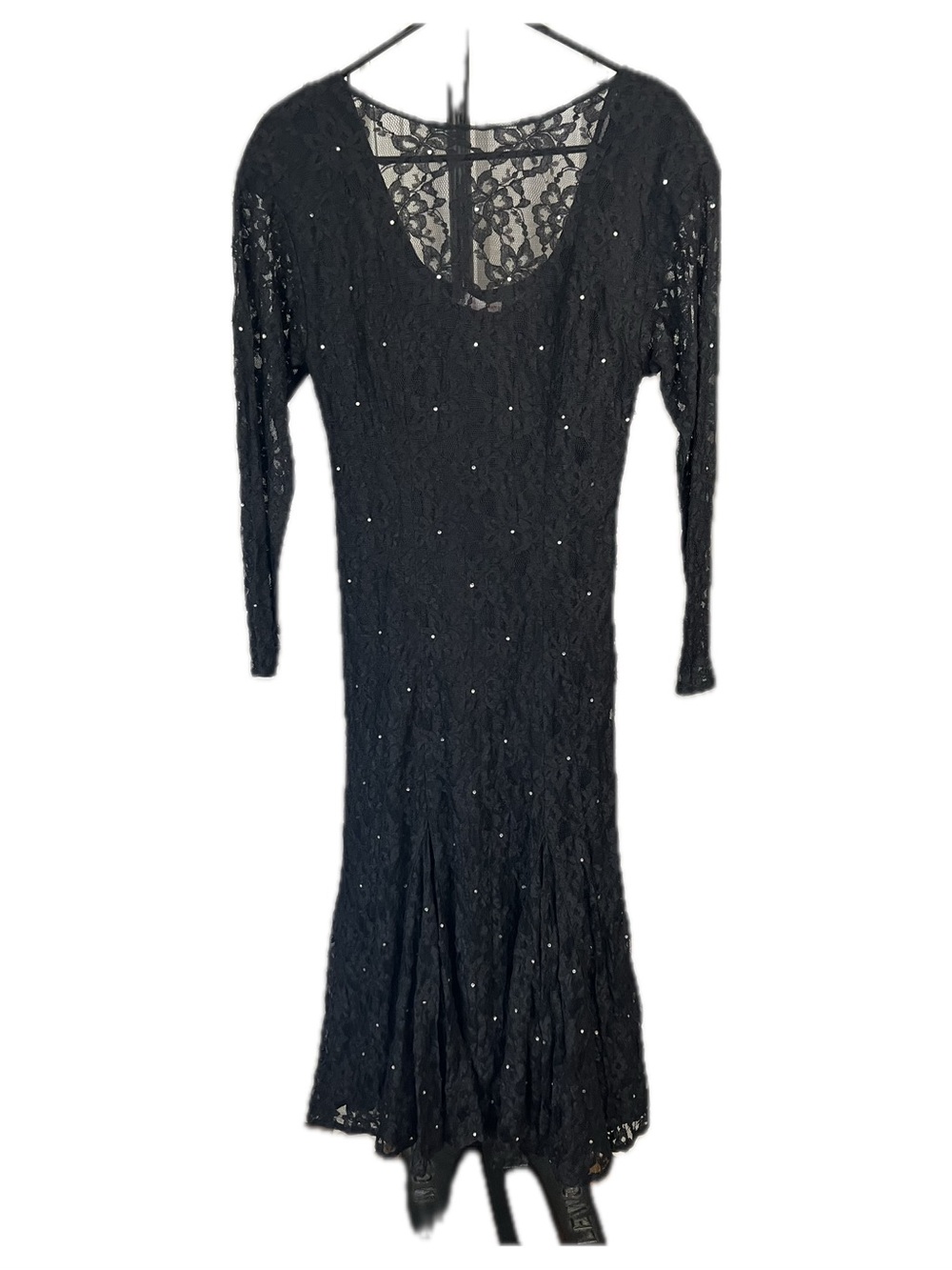 Halston III Vintage 80s Witchy Flowy Black Lace Maxi Dress with Rhinestones